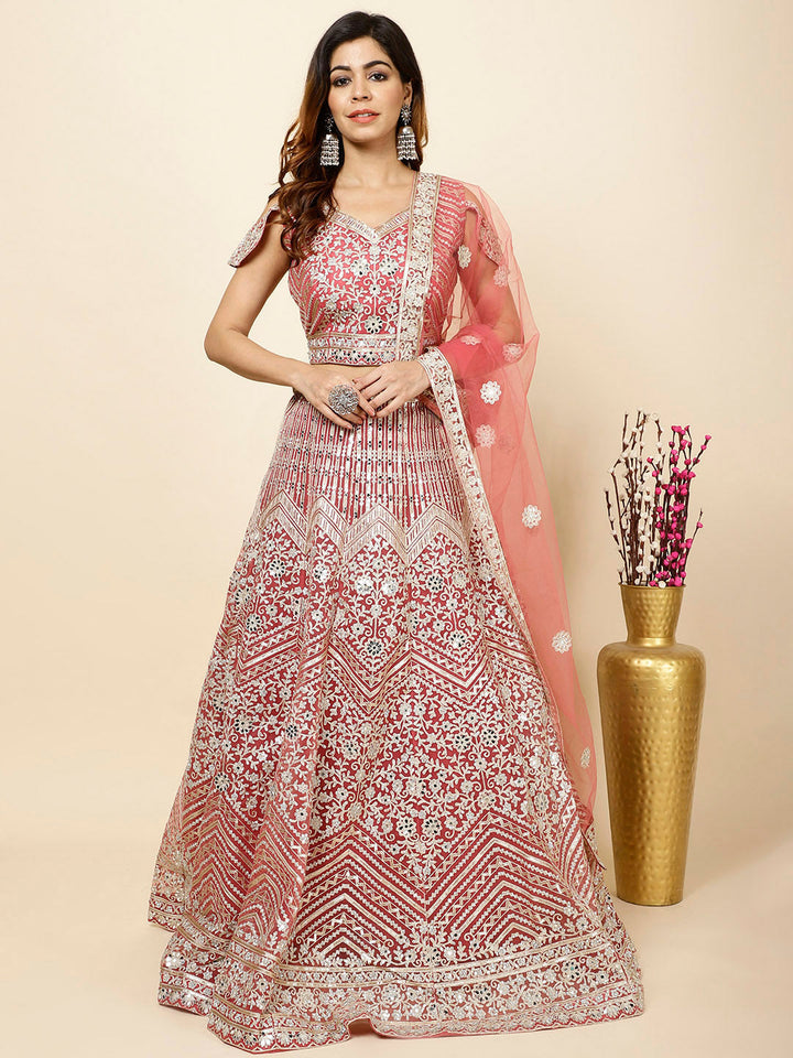Zari Embroidered Net Choli With Lehenga &amp; Dupatta