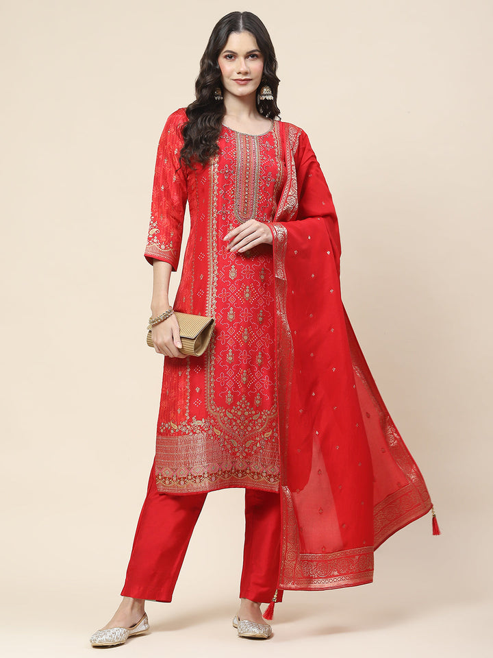 Printed Handloom Kurta With Pants &amp; Dupatta