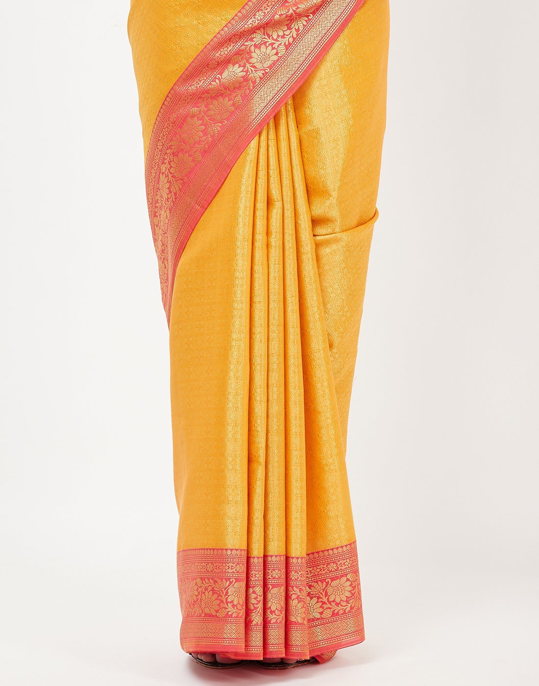 MBZ Meena Bazaar-Mustard Cotton Woven Saree