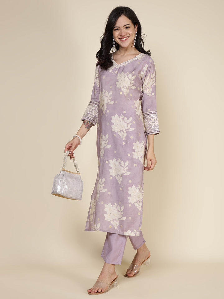 Plain Cotton Blend Kurta With Pants