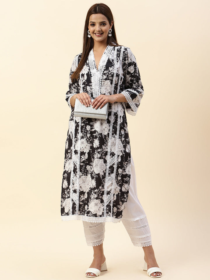 Floral Printed Cotton Kurta With Pants