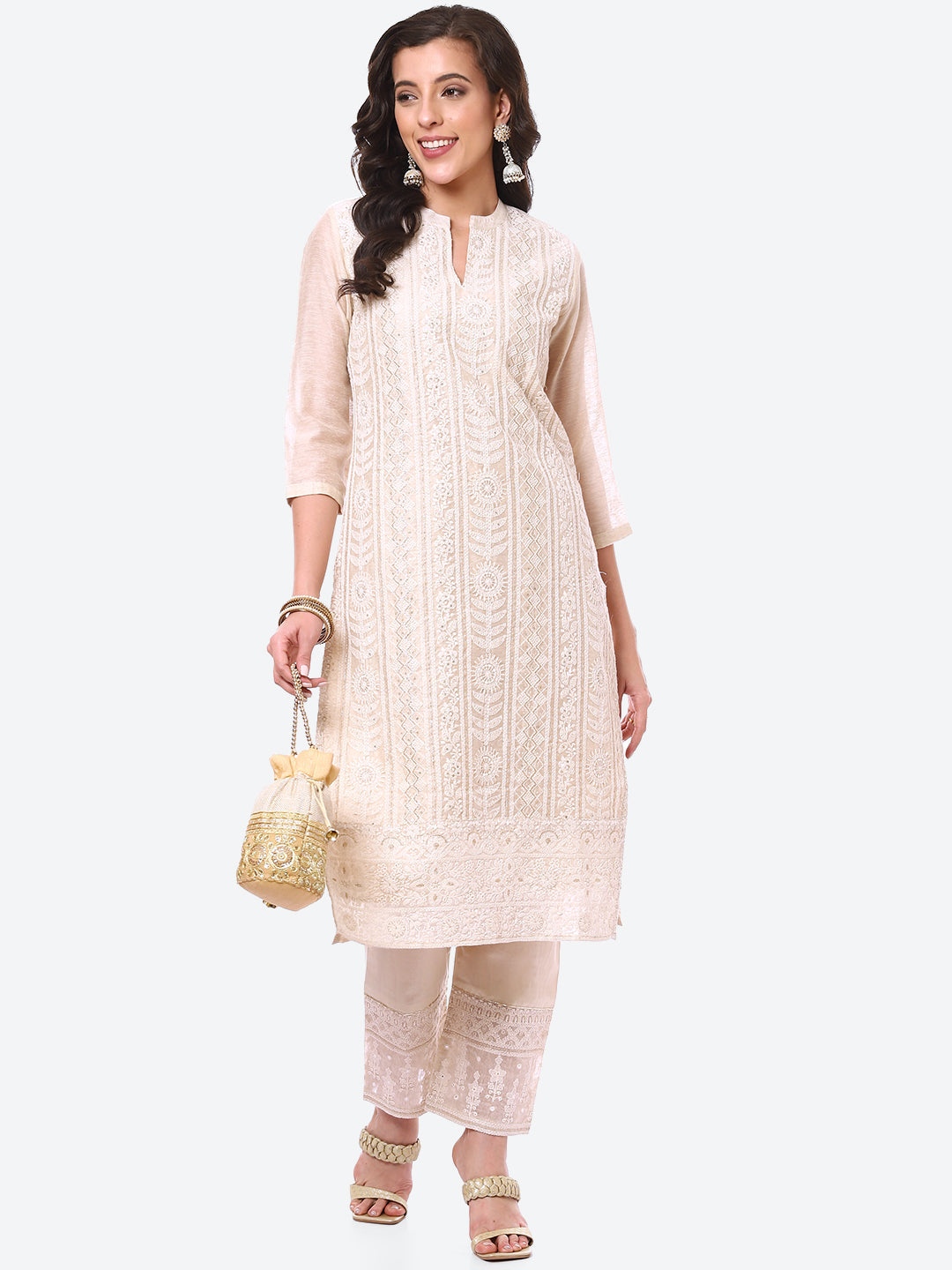 Zari Embroidered Cotton Kurta With Pant