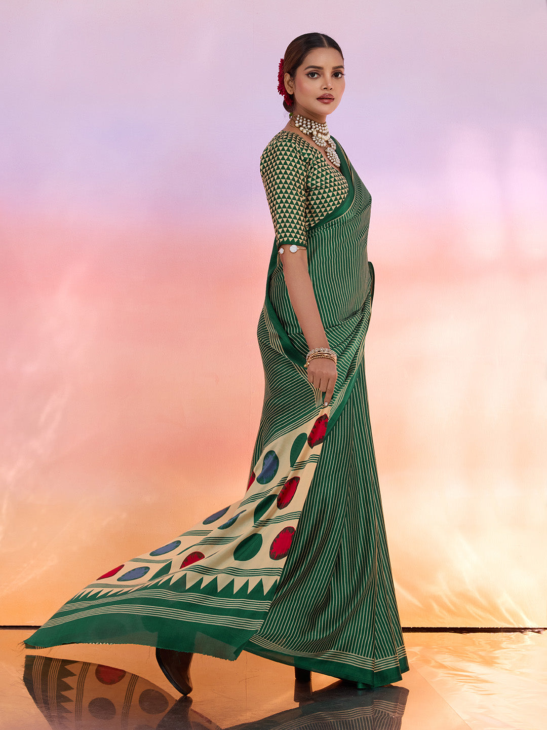 Printed Satin Saree