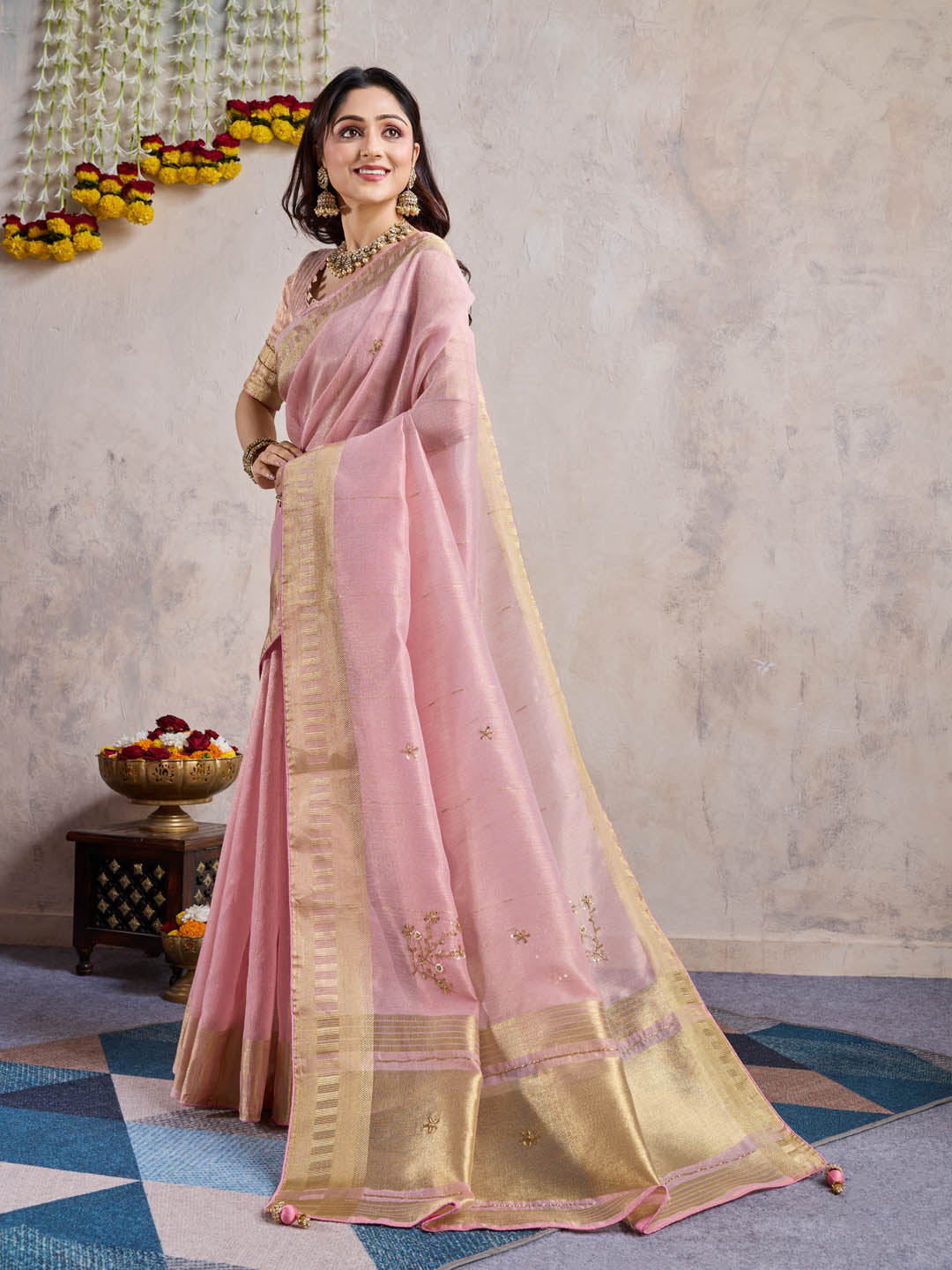 Gotta Patti Woven Border Linen Saree