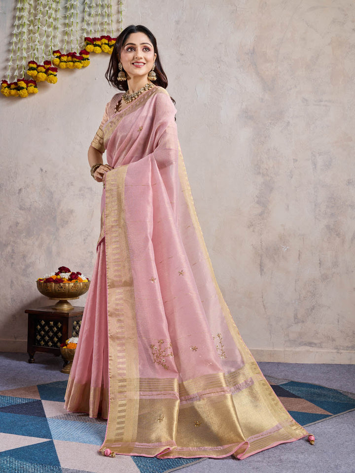 Gotta Patti Woven Border Linen Saree