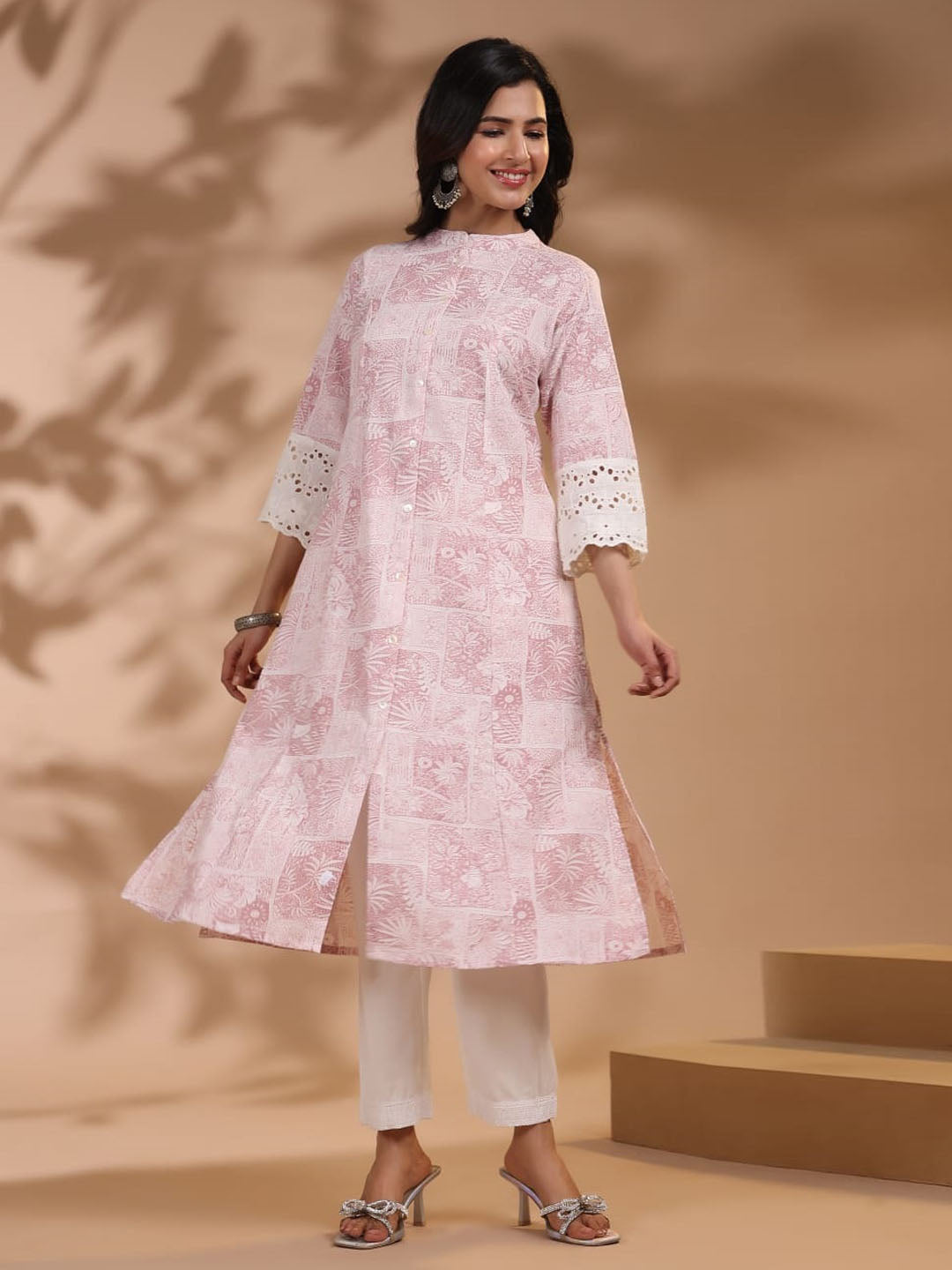 Floral Printed Cotton Kurti With Pants
