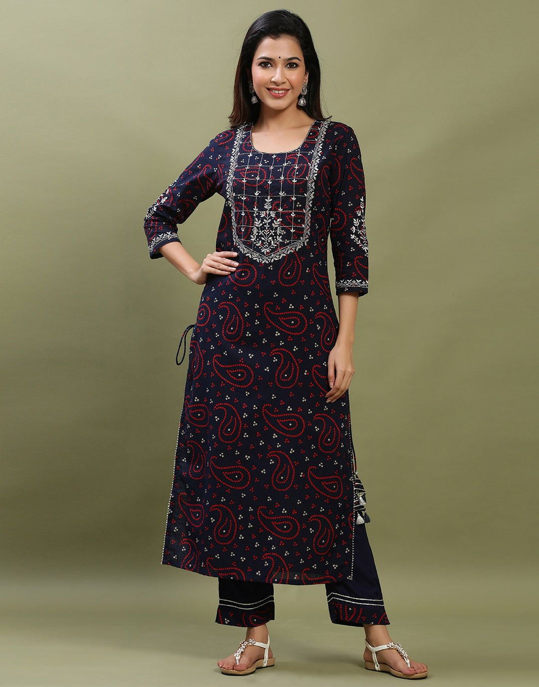 Embroidered Yoke Cotton Printed Kurti Pant Set