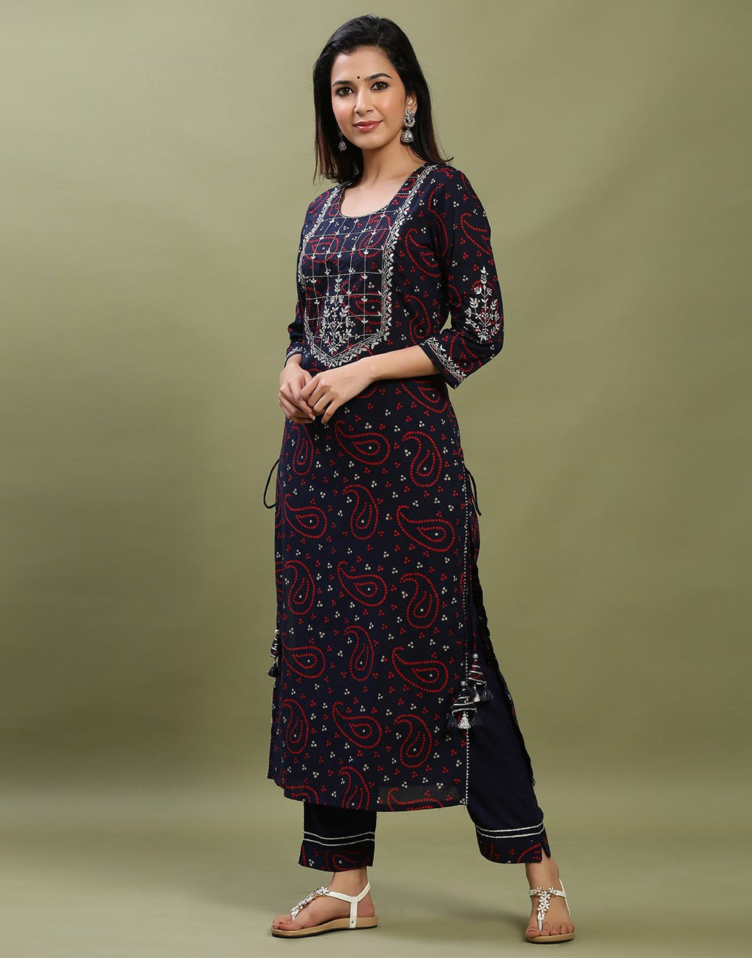 Embroidered Yoke Cotton Printed Kurti Pant Set