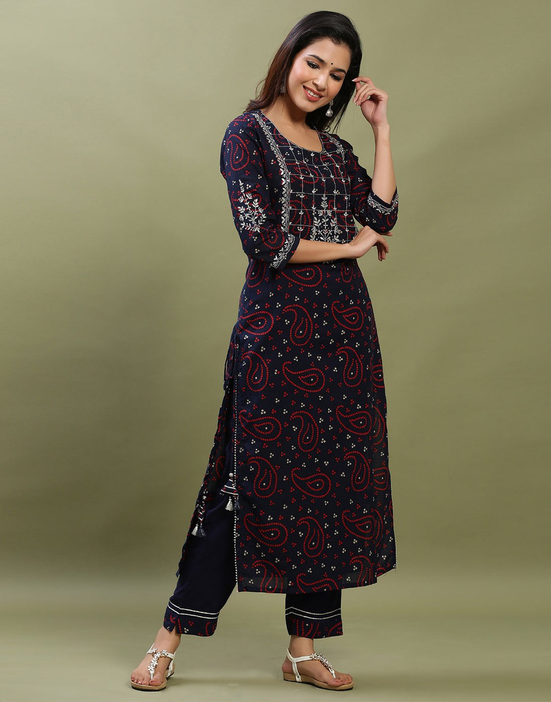 Embroidered Yoke Cotton Printed Kurti Pant Set