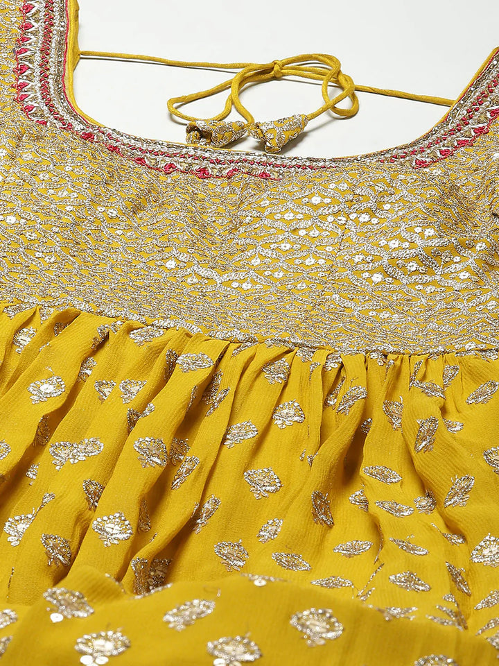 Sequin Embroidered Georgette Kurta With Churidar &amp; Dupatta