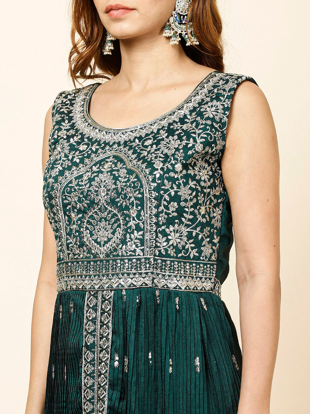 Zari Embroidered Handloom Kurta With Palazzo &amp; Dupatta