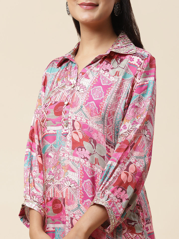 Printed Muslin Kurta With Pants