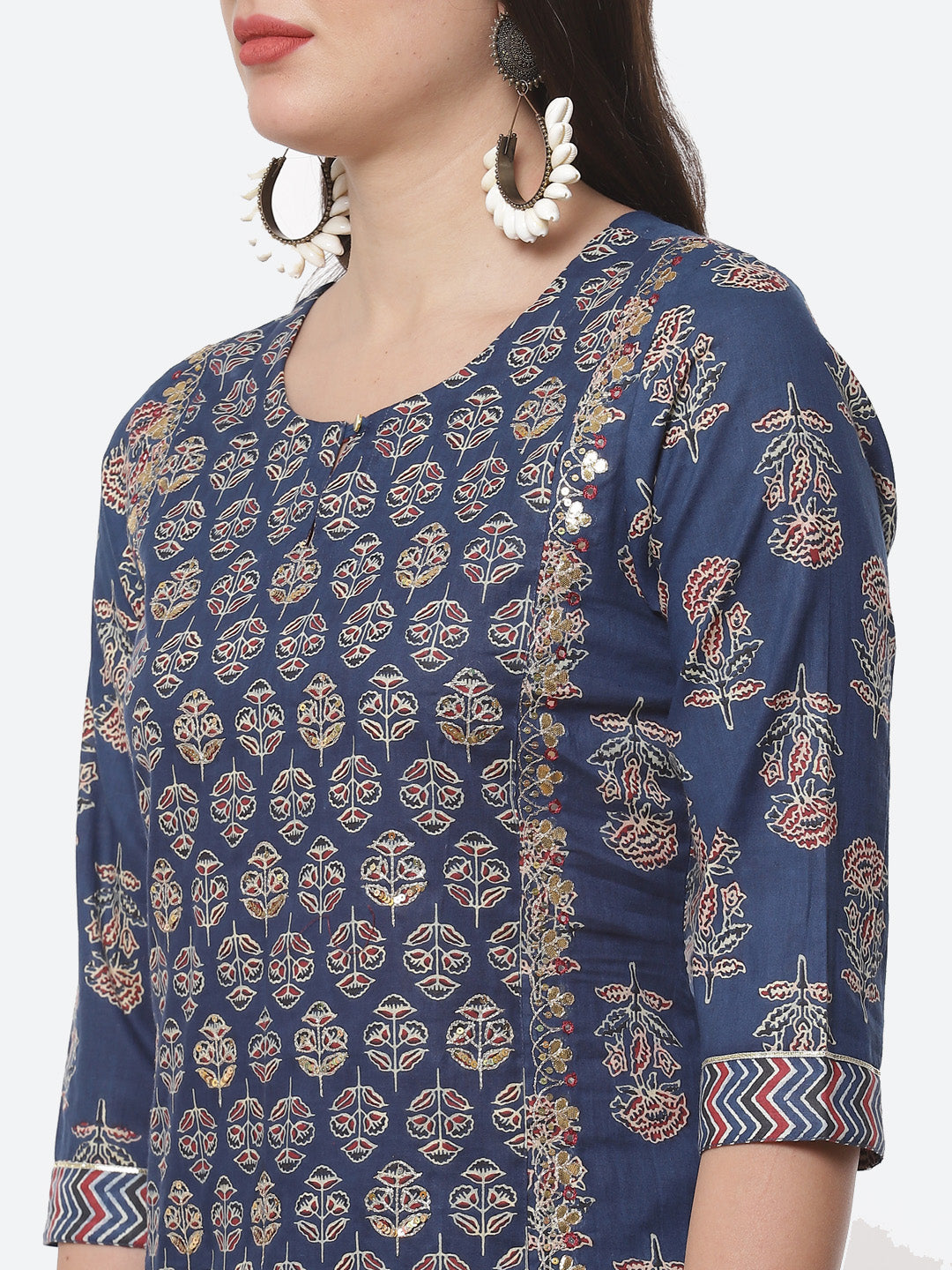 Booti Sequence Cotton Kurti With Afghani Pant