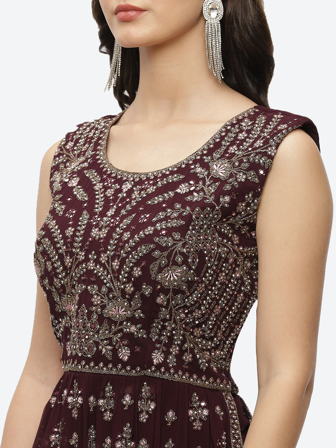 Embroidered Resham Mirror Georgette Choli With Lehenga &amp; Dupatta