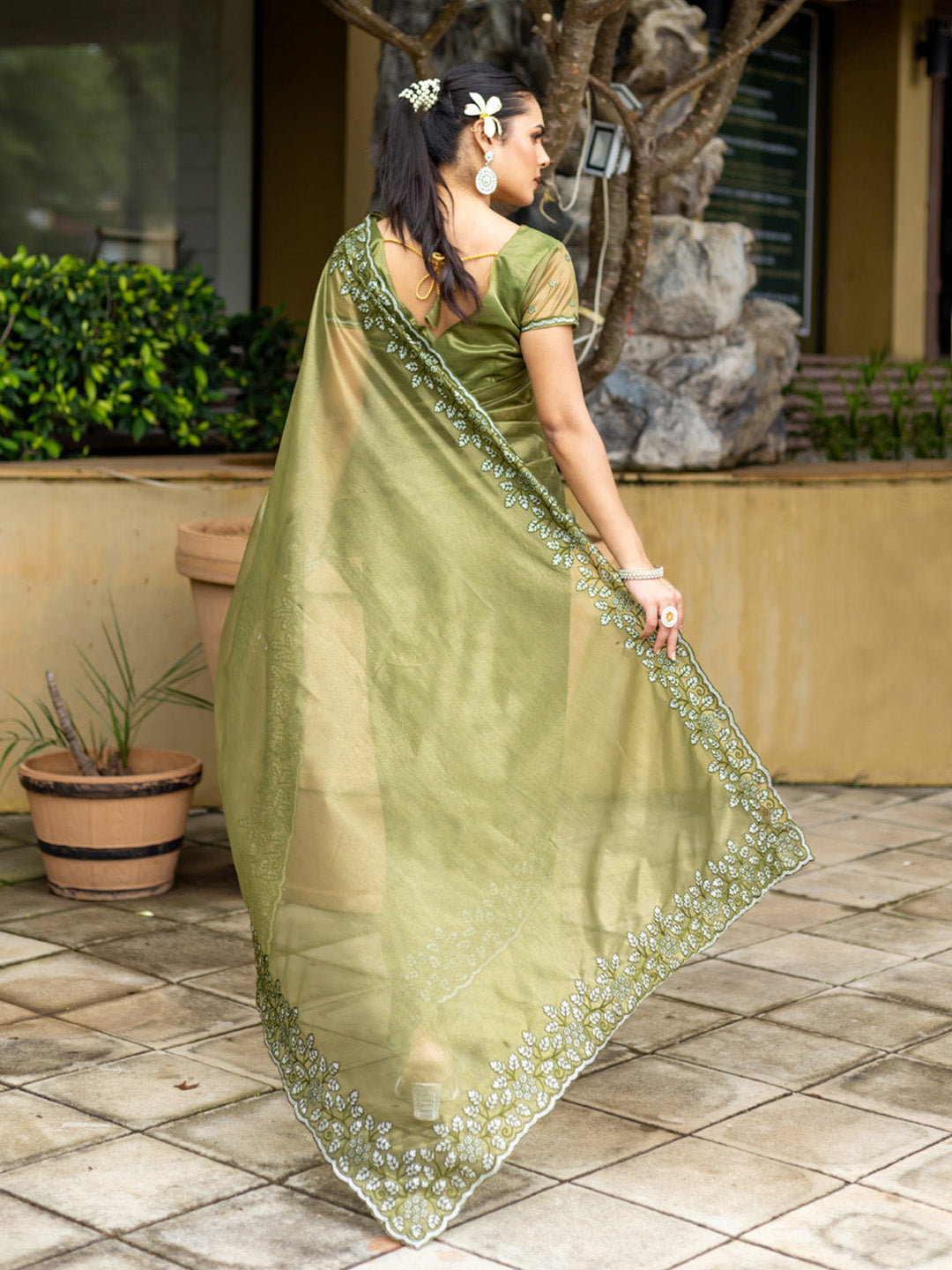 Embroidered Net Saree