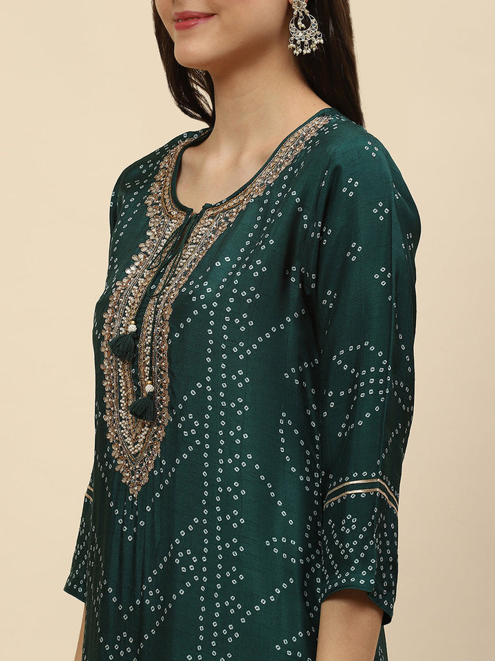 Neck Embroidered &amp; Printed Handloom Kurta