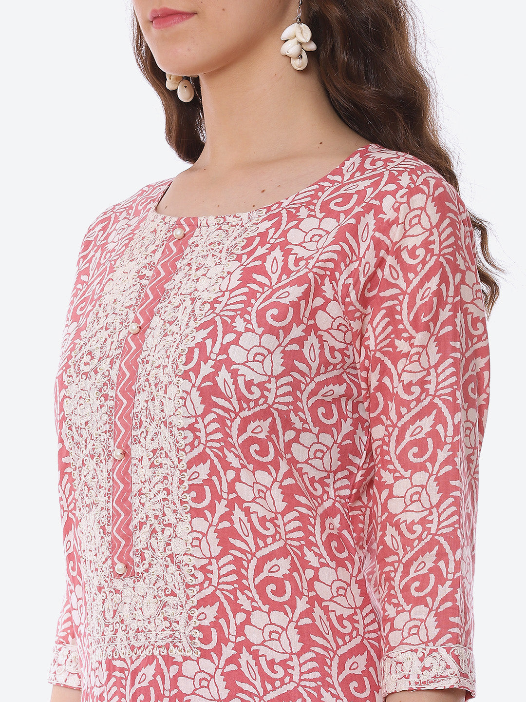 Neck Embroidered Printed Cotton Kurta With Palazzo