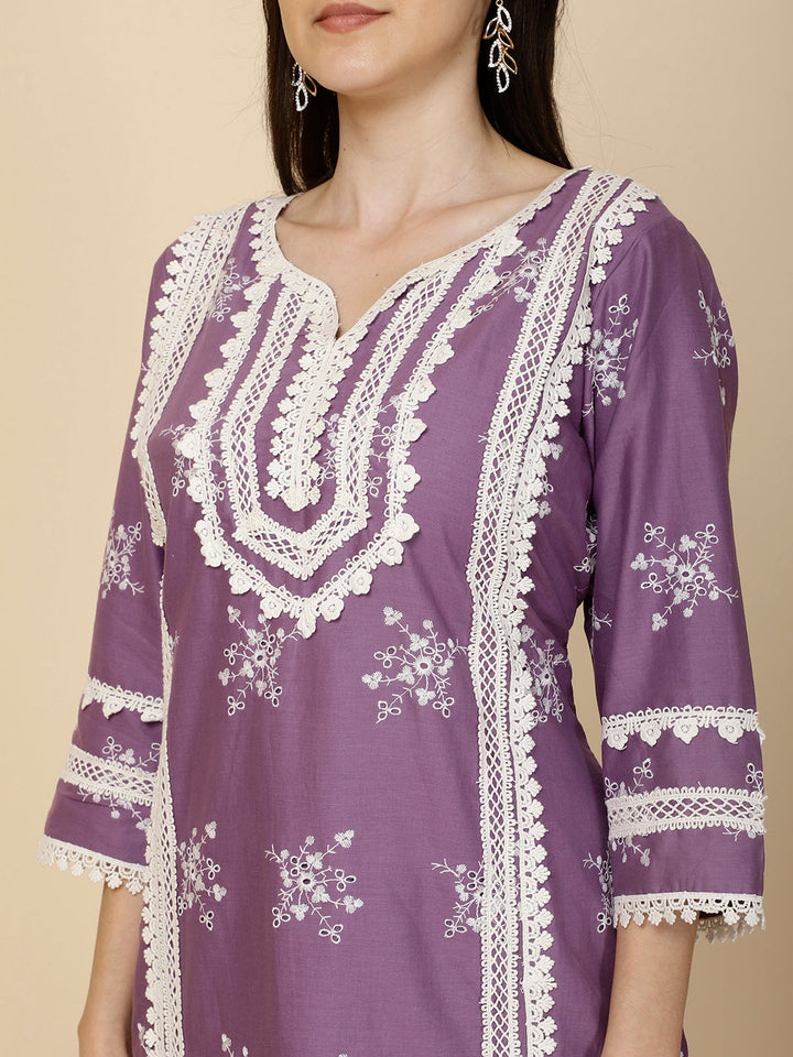 Embroidered Cotton Suit Set With Dupatta