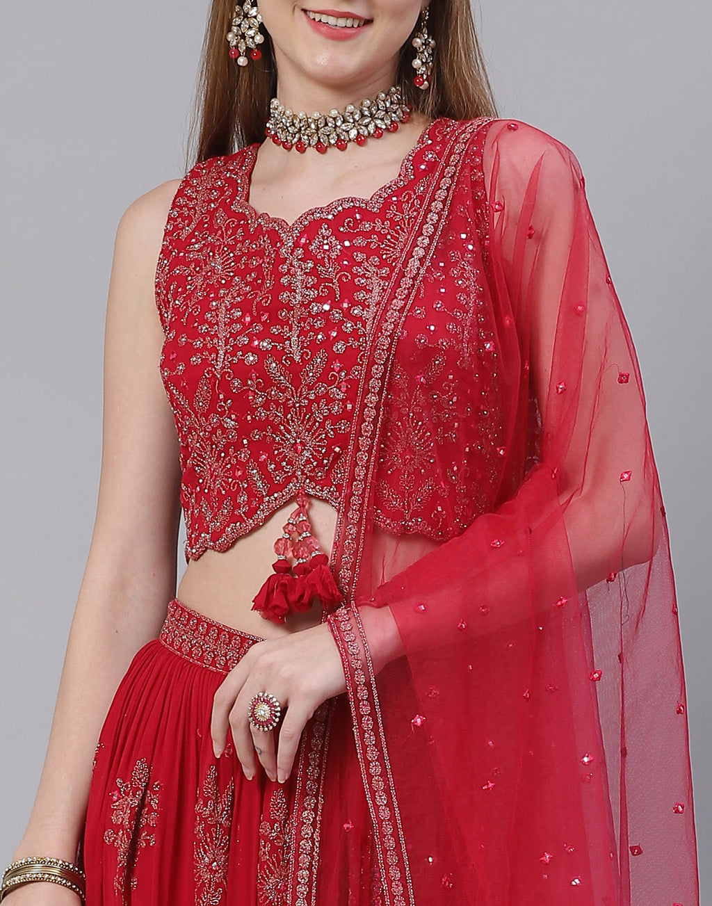 Georgette Lehenga Paired With Matching Crop Top