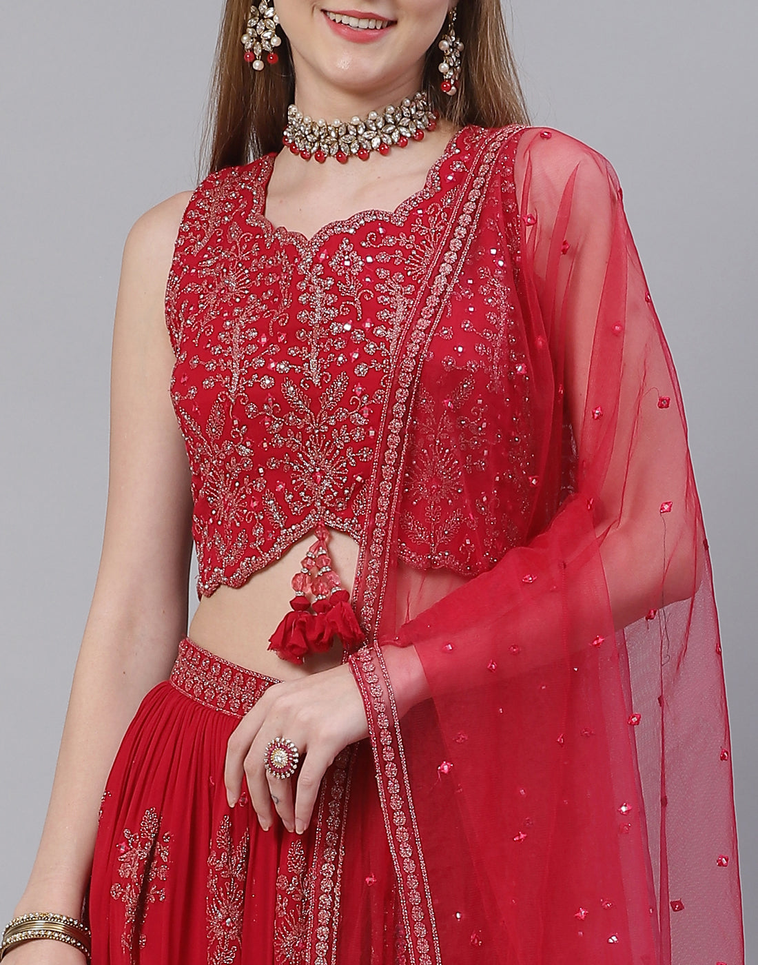 Georgette Lehenga Paired With Matching Crop Top
