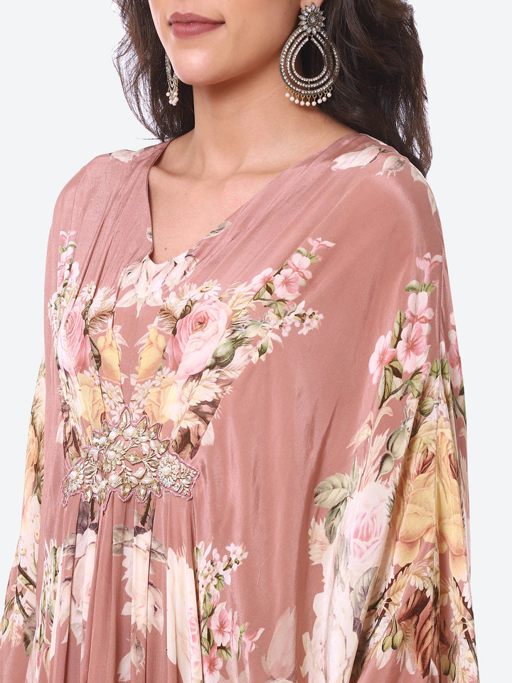 Floral Printed Crepe Kaftan Dress