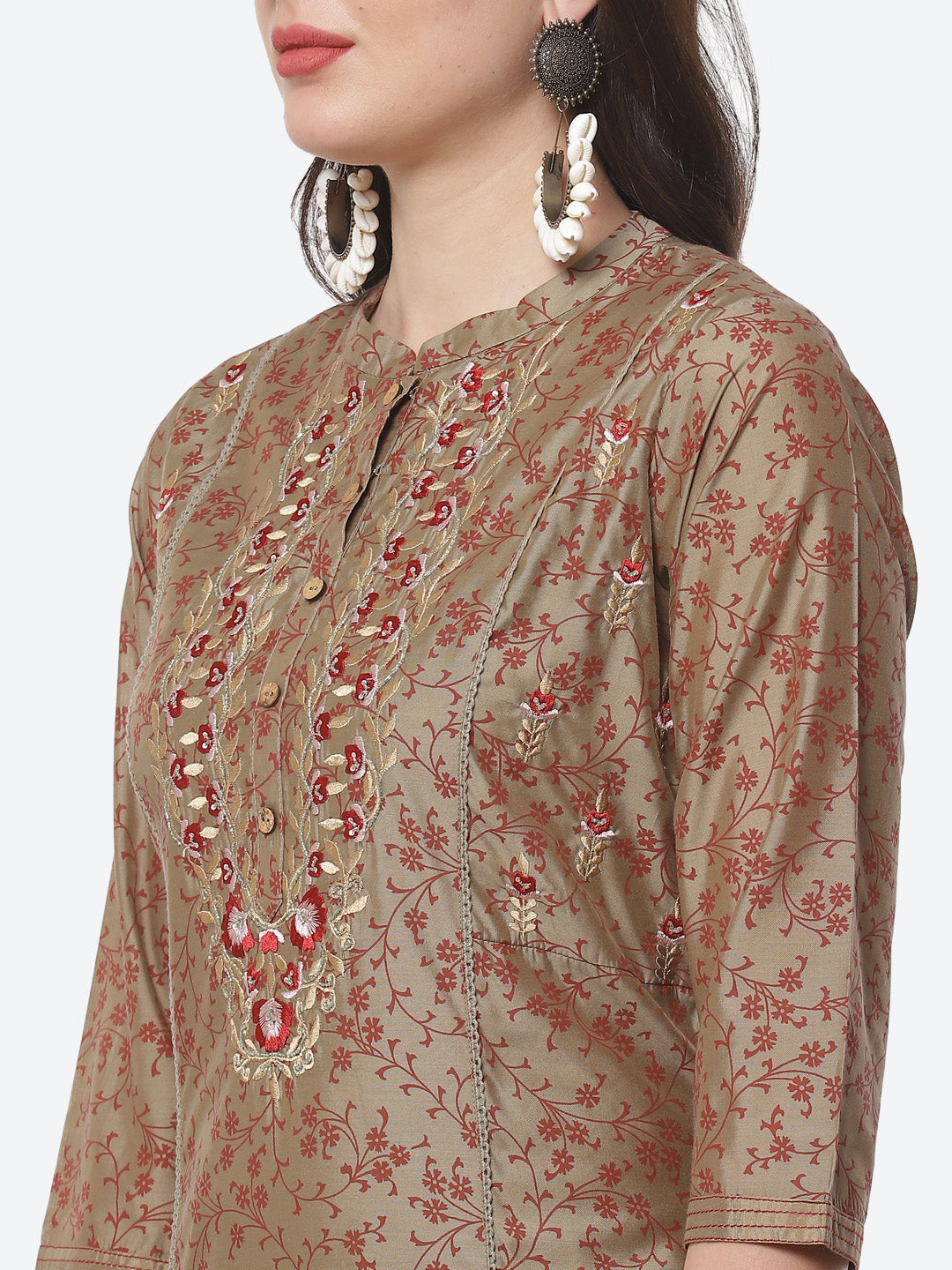 Resham Booti Chanderi Kurti With Pant