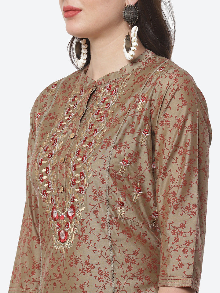 Resham Booti Chanderi Kurti With Pant