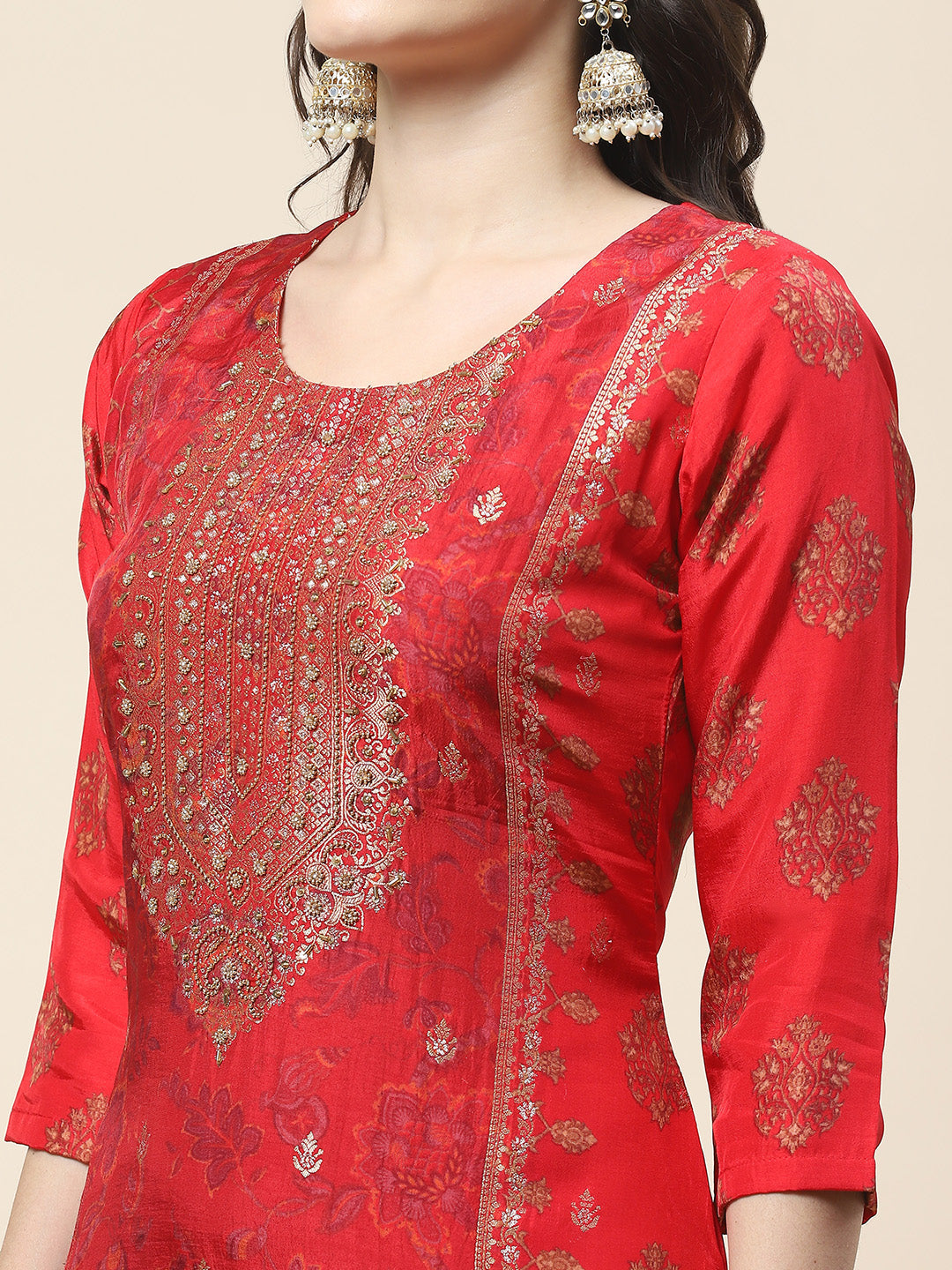 Floral Printed Handloom Kurta With Pants &amp; Dupatta