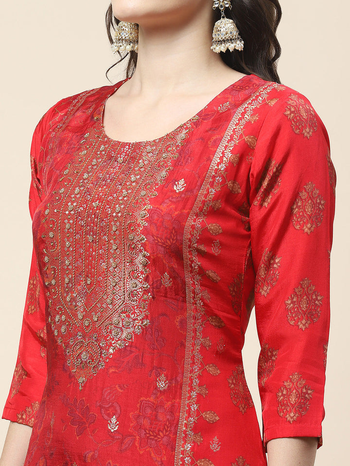 Floral Printed Handloom Kurta With Pants &amp; Dupatta