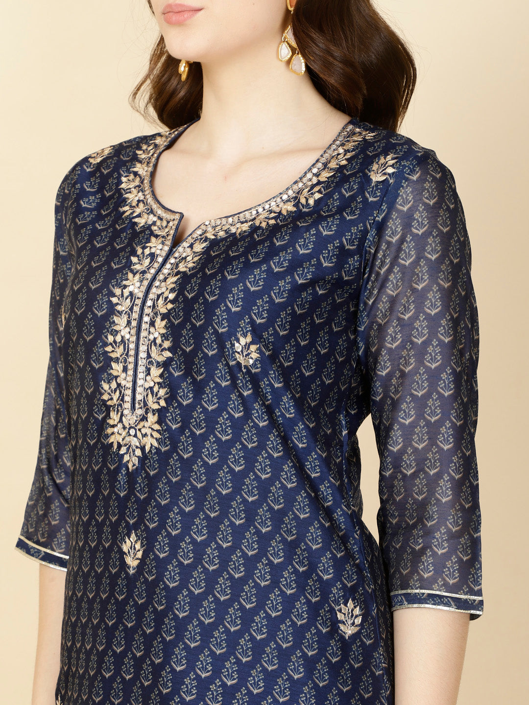 Floral Printed Chanderi Kurta With Pants