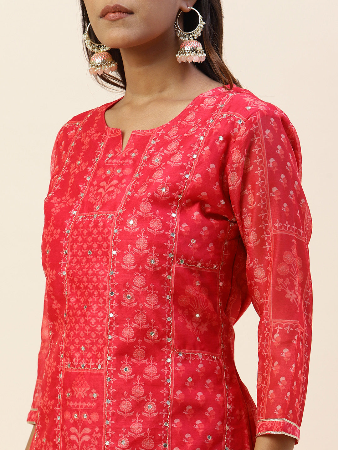 Printed Chanderi Kurta With Pants