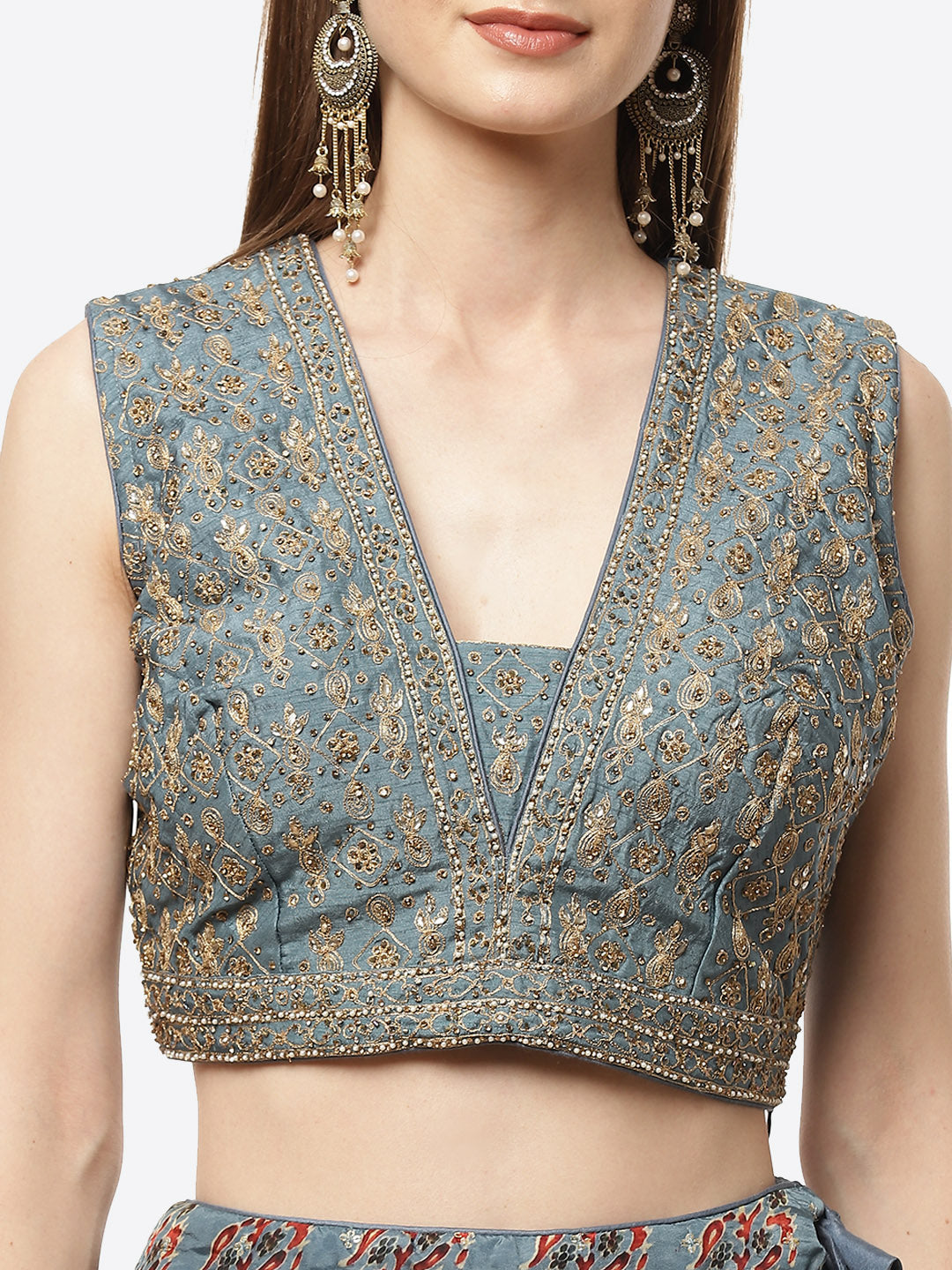 Printed Paisley Crepe Lehenga With Choli And Net Dupatta