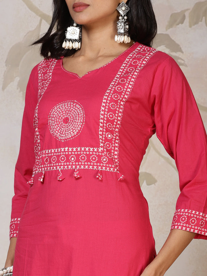 Printed Cotton Blend Kurta With Pants &amp; Dupatta