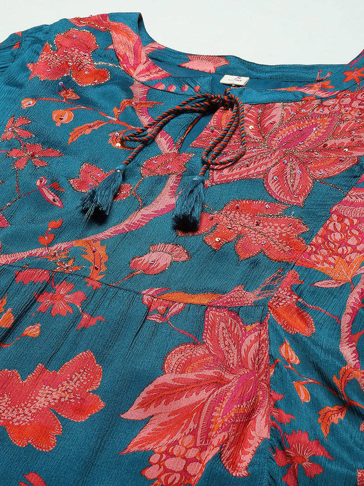 Floral Printed Muslin Kurta With Pants