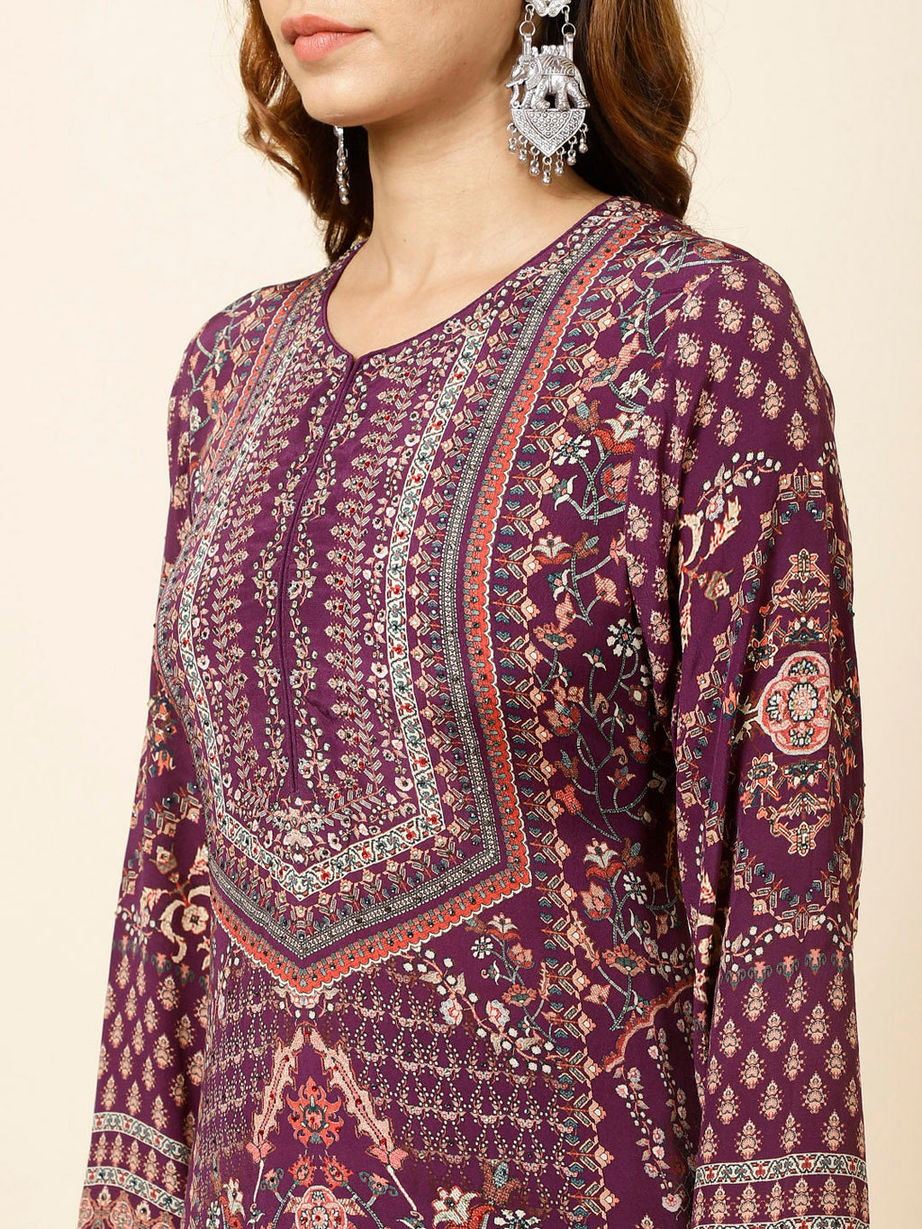 Digital Printed Crepe Kurta With Palazzo & Dupatta