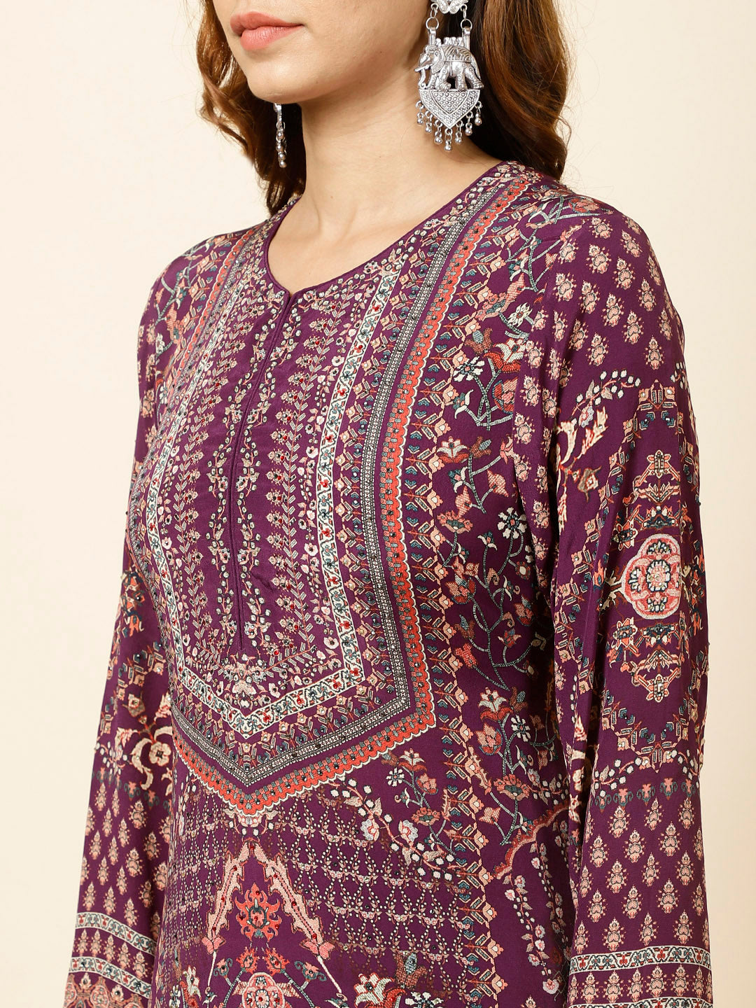 Digital Printed Crepe Kurta With Palazzo &amp; Dupatta
