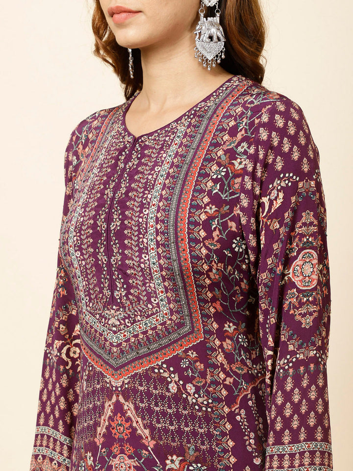 Digital Printed Crepe Kurta With Palazzo &amp; Dupatta