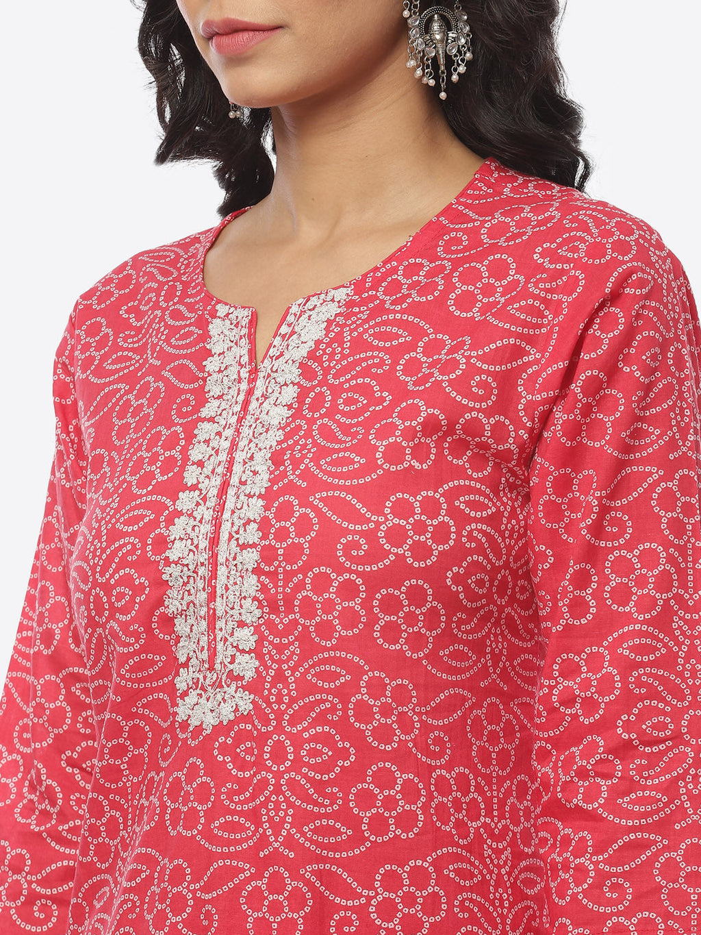 Printed Zari Neck Cotton Kurti With Pant