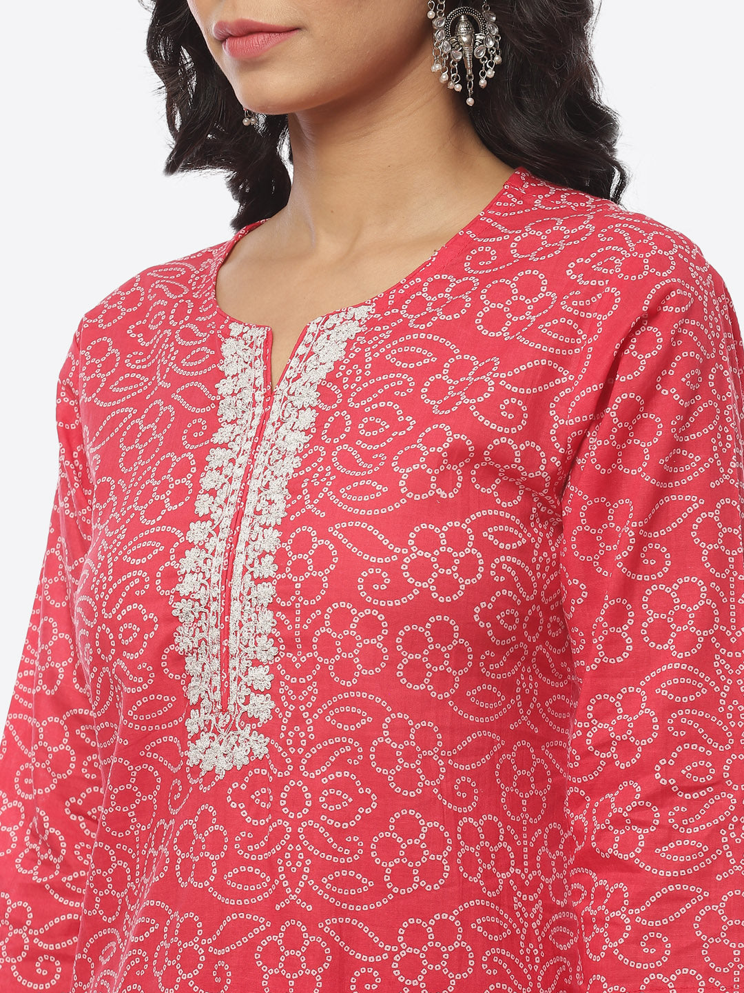 Printed Zari Neck Cotton Kurti With Pant
