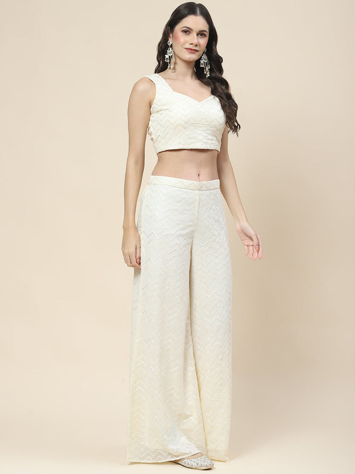 Sequin Embroidered Georgette Top Jacket With Palazzo &amp; Dupatta