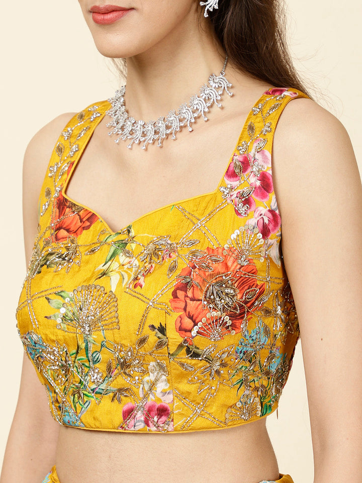 Floral Printed Crepe Choli With Lehenga &amp; Dupatta
