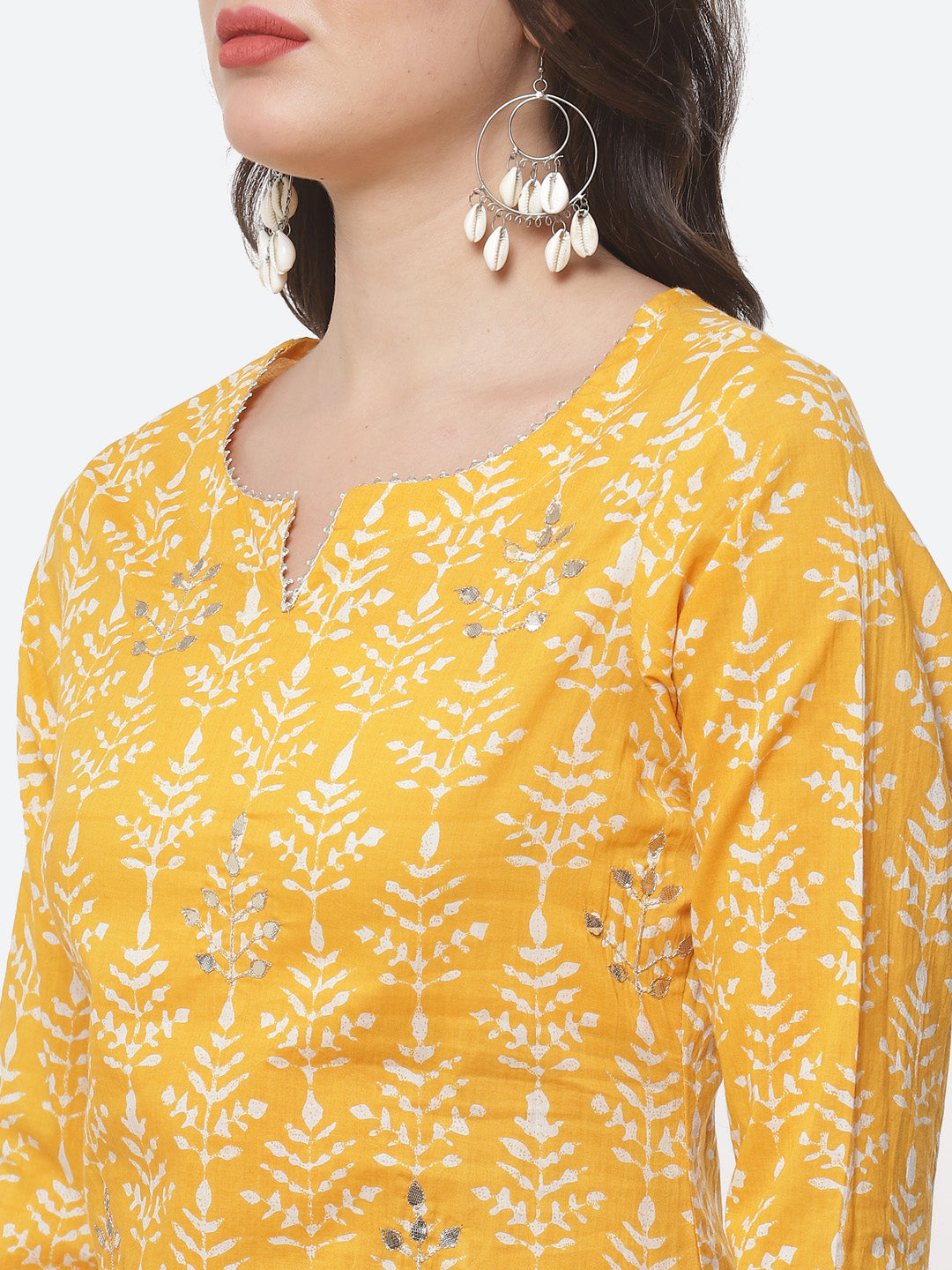 Printed Gota Work Cotton Kurti With Pant