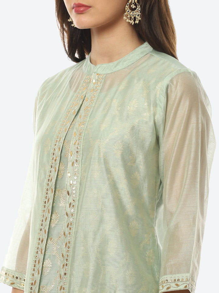 Embroidered Neck Chanderi Kurta With Palazzo