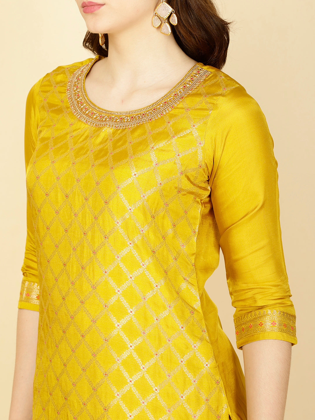 Woven Banarasi Kurti With Sharara &amp; Dupatta