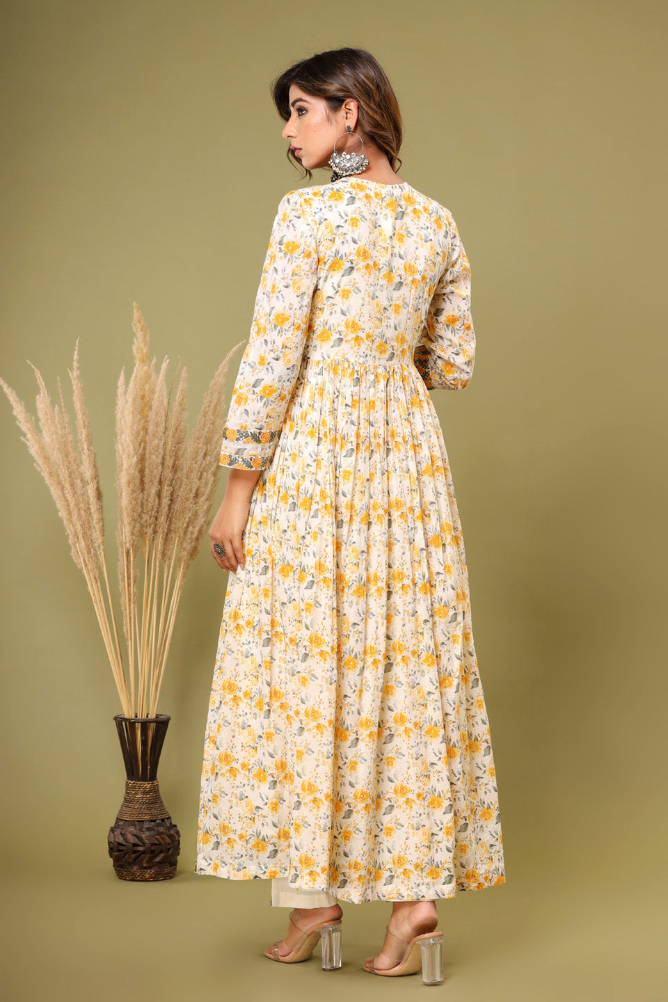 Floral Printed Cotton Kurta With Pants &amp; Dupatta