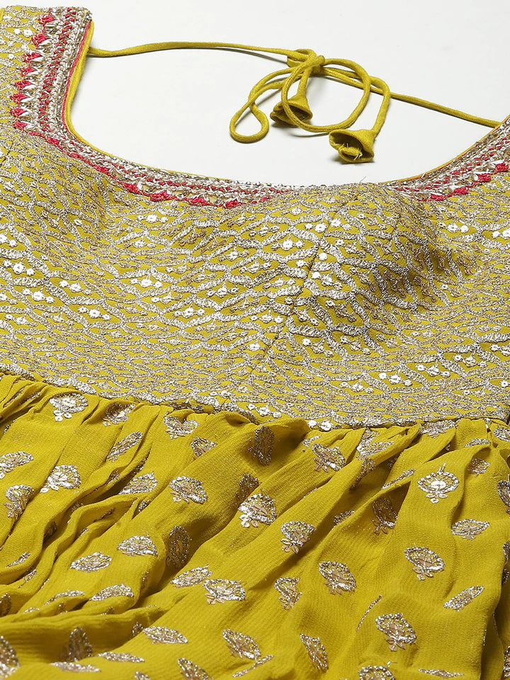 Sequin Embroidered Georgette Kurta With Churidar &amp; Dupatta