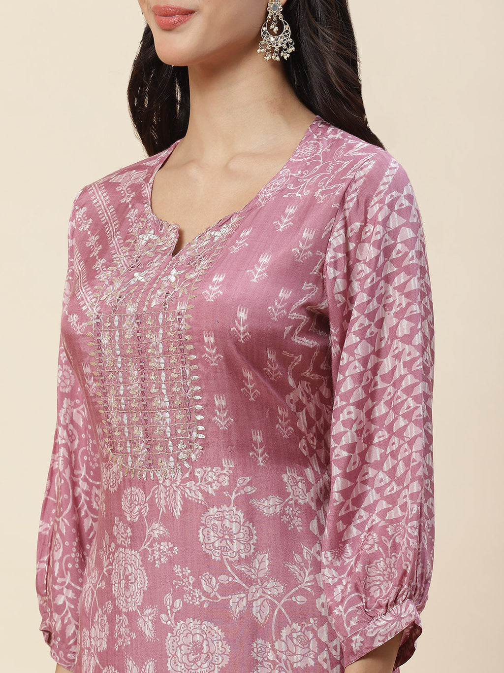 Floral Printed Muslin Kurta With Pants