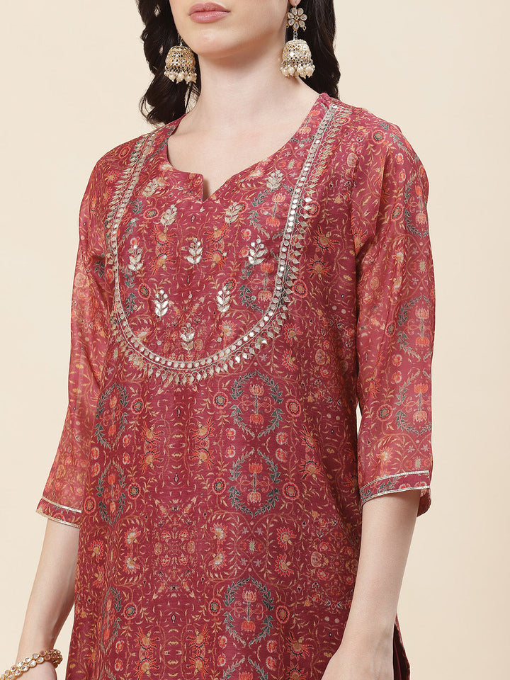 Printed Chanderi Kurta With Pants