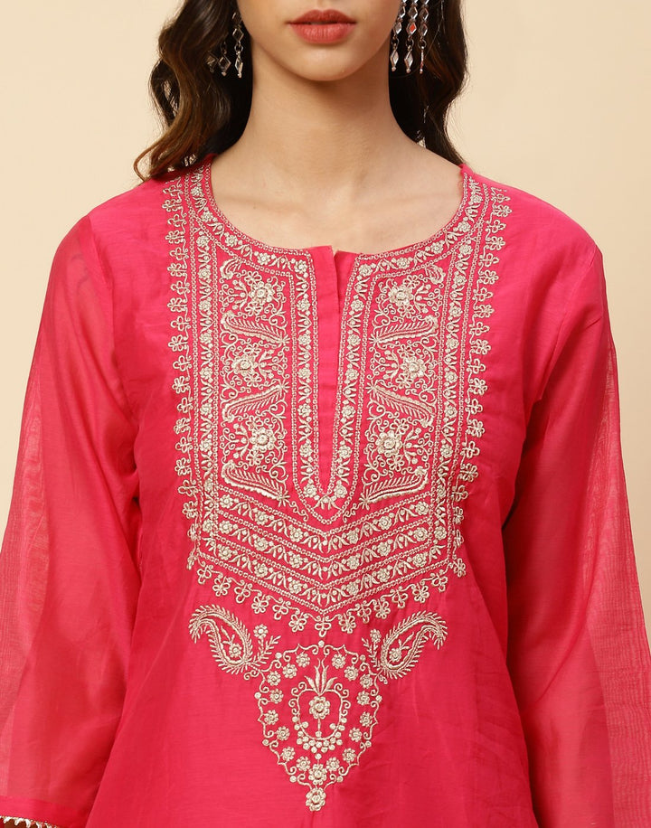 Embroidered Cotton Chanderi Salwar Kameez Stitched Suit With Chanderi Dupatta