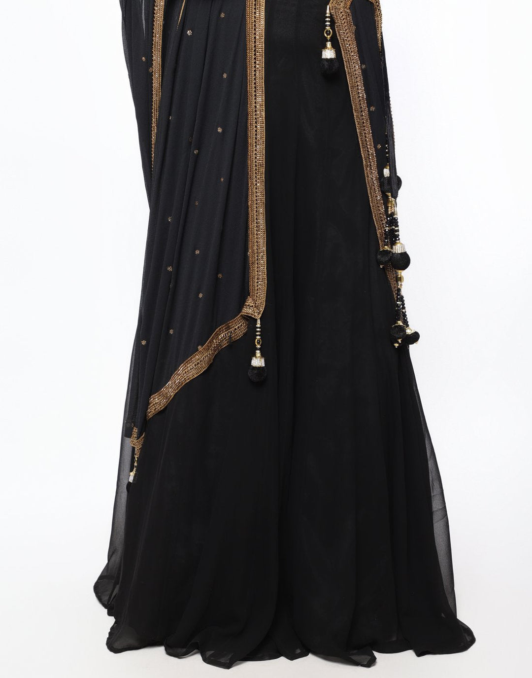 MBZ Meena Bazaar-Black Crochet Georgette Lehenga